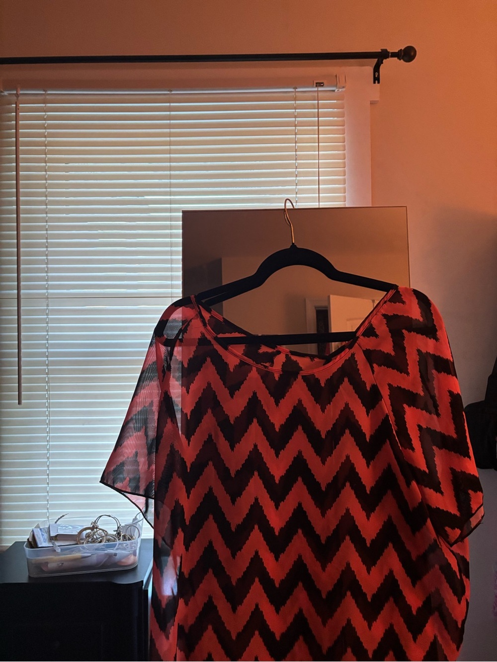 Sheer Chevron Overlay Top in Coral and Black